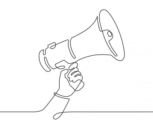One,Line,Hand,With,Megaphone.,Person,Hold,Loudspeaker,In,Continuous